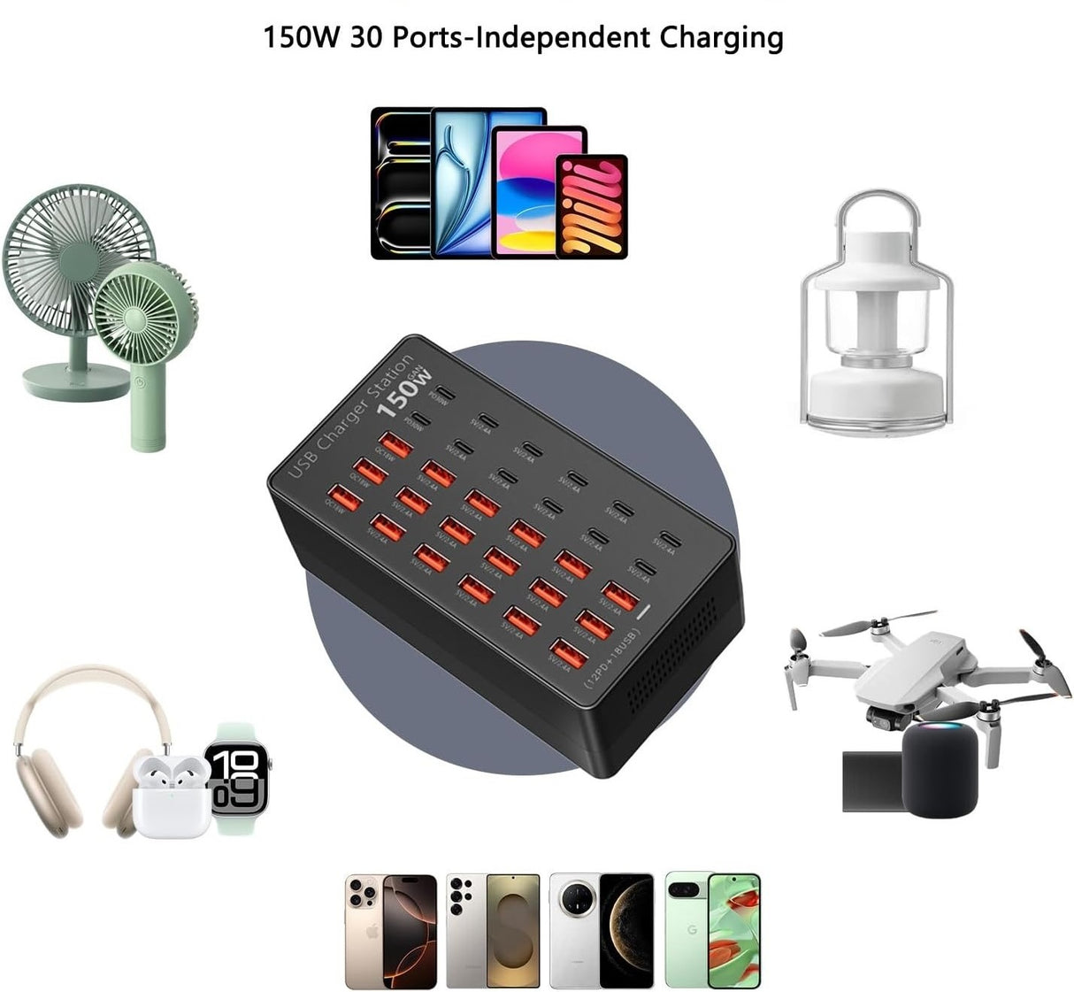 USB Charging Station 150W 30-Port USB-C and USB-A B0FLCH1WYC