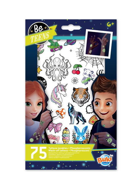 Buki Washable Glow-in-the-Dark Tattoo Set 75 pc TA008I