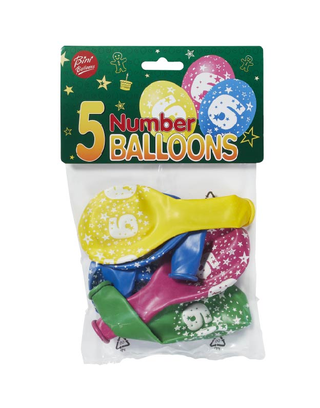Bini Number 6 Balloons, 5 Pieces 80506-6H