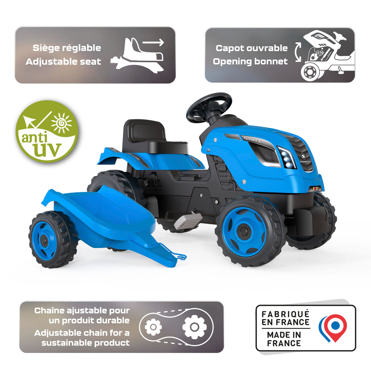 Smoby Traktor Blue Farmer XL with a Trolley 710129S
