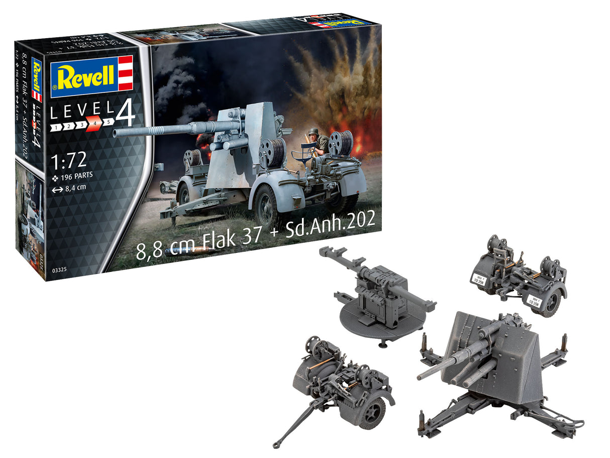 Revell Plastic Model 8,8 cm Flak 37 + Sd.Anh.202 1:72 03325R