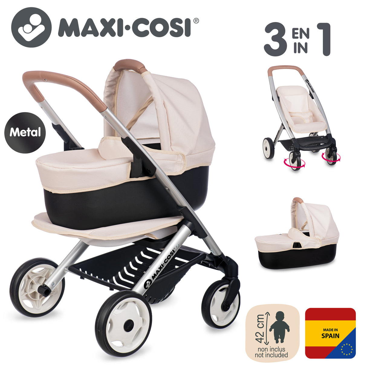 Smoby Maxi-Cosi 3-in-1 Doll Pram Set - Beige 253122S