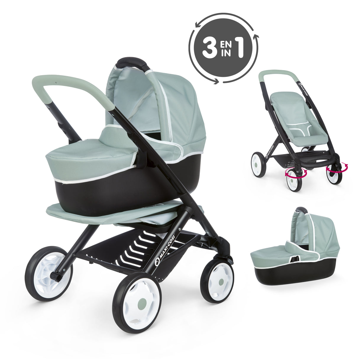 Smoby Doll Pram Maxi Cosi Quinny 3in1 Deep Pram Gondola Stroller 253120S