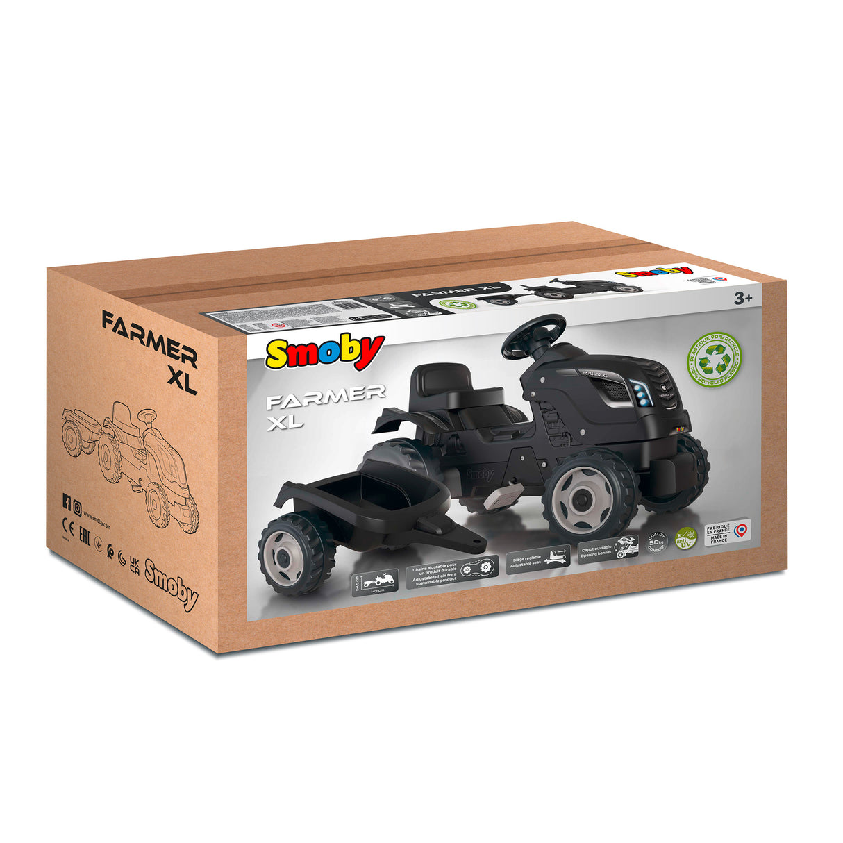 Smoby Farmer XL Black Tractor + Trailer 710131S
