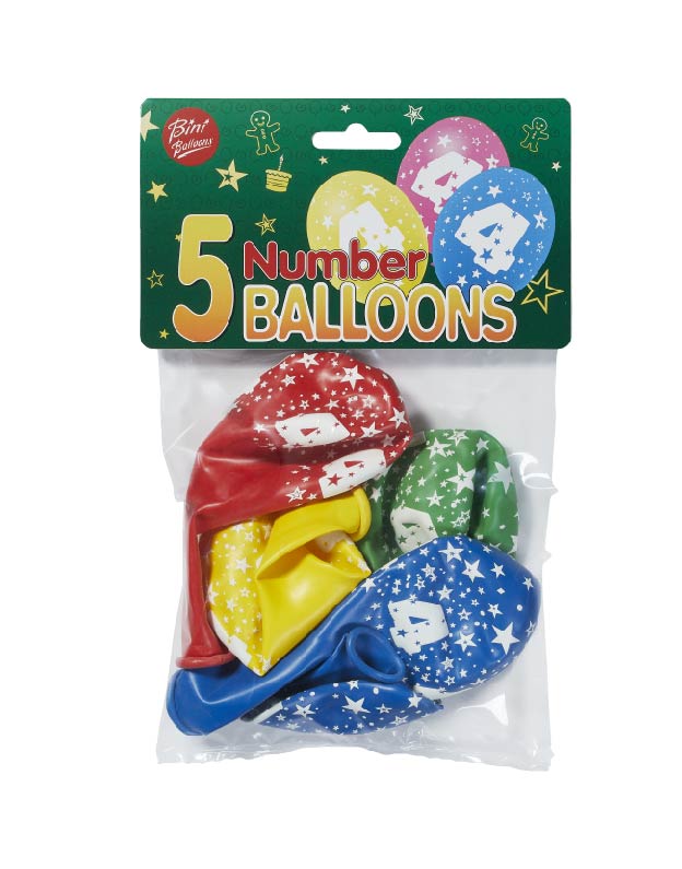 Bini Number 4 Balloons, 5 Pieces 80506-4H