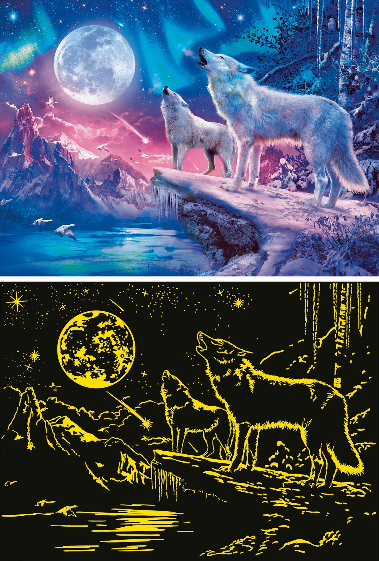 Ravensburger Glow In The Dark Puzzle 500 Pieces: Wolves In The Northern Lights 12000476V
