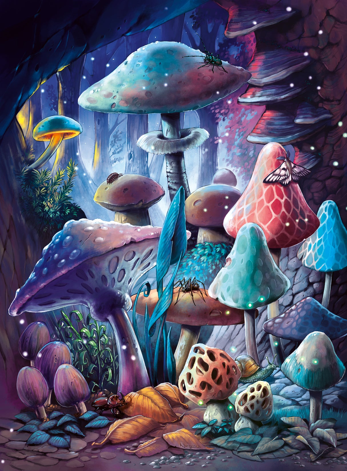 Ravensburger Glow In The Dark Puzzle 500 Pieces: Moonlight Mushrooms 12001386V