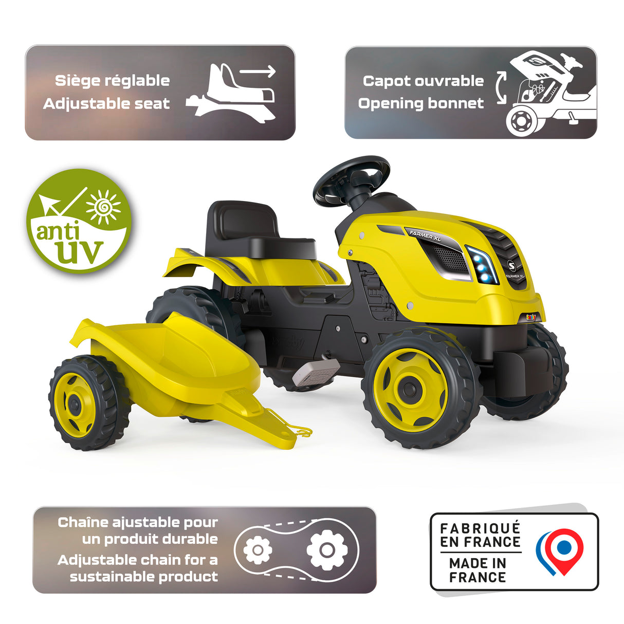 Smoby Farmer XL Green Tractor + Trailer 710130S