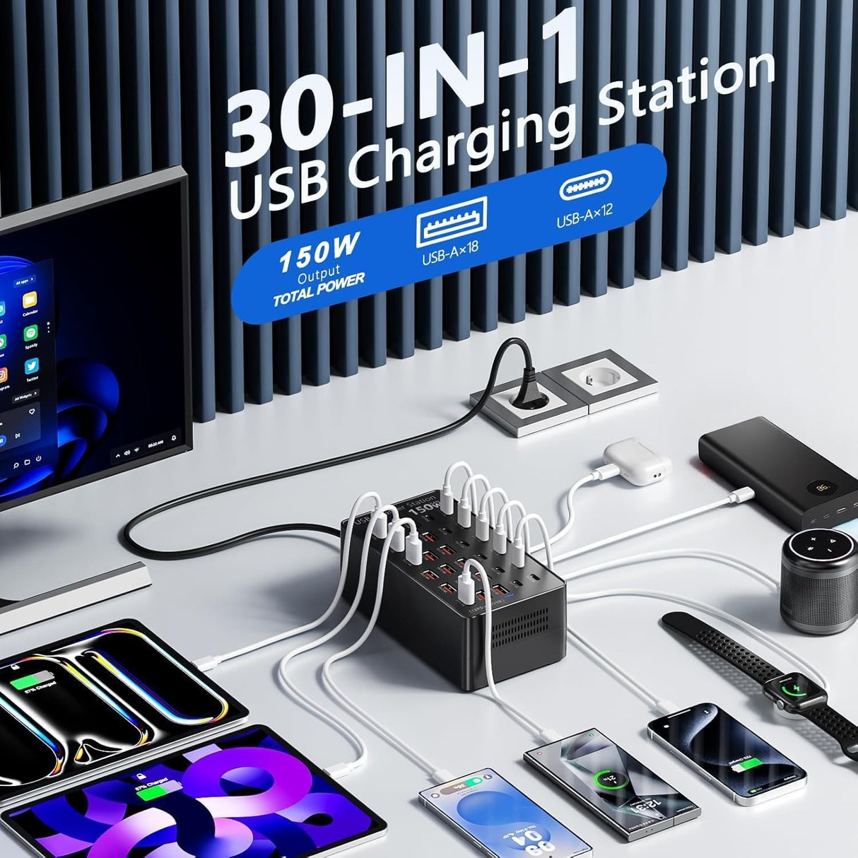 USB Charging Station 150W 30-Port USB-C and USB-A B0FLCH1WYC