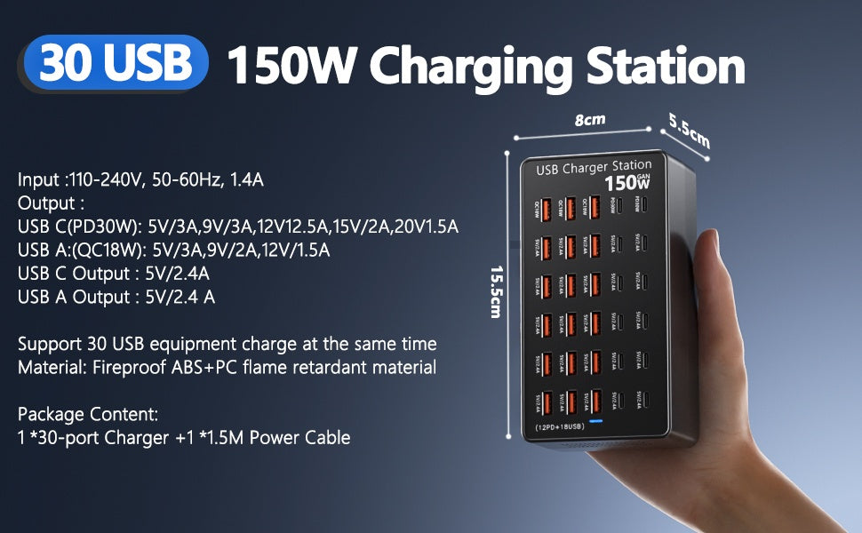 USB Charging Station 150W 30-Port USB-C and USB-A B0FLCH1WYC