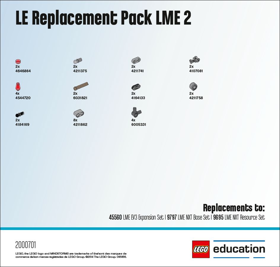 LEGO Education MINDSTORMS Replacement Pack 2 2000701L