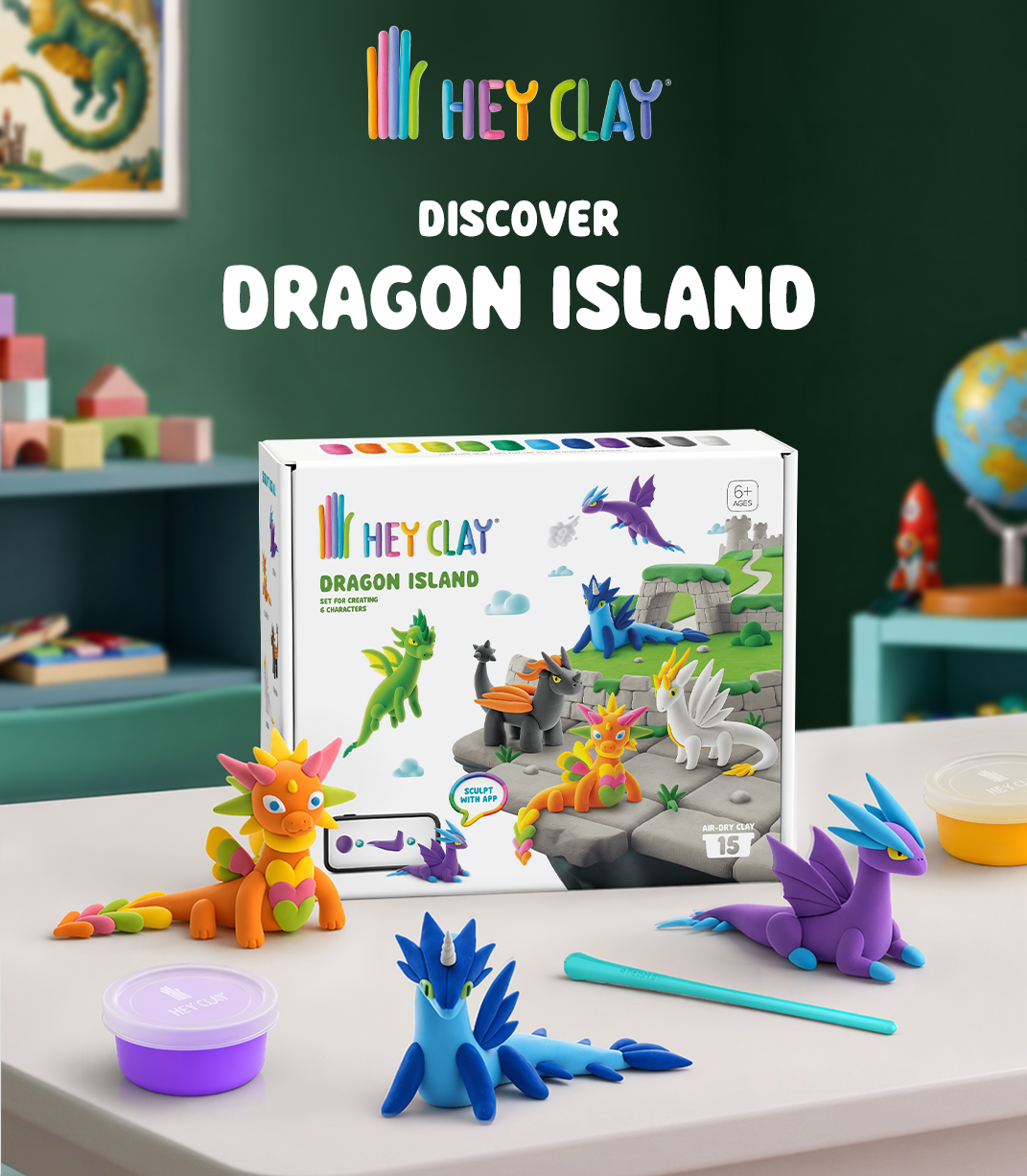 HEY CLAY Modeling Clay 15 Pieces: Dragon Island 15035E
